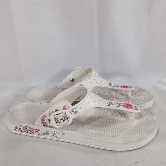 Grendene Ipanema Womens 9 38 White Floral Sandals Flip Flops Thong Pink Anatomic - Picture 6 of 12